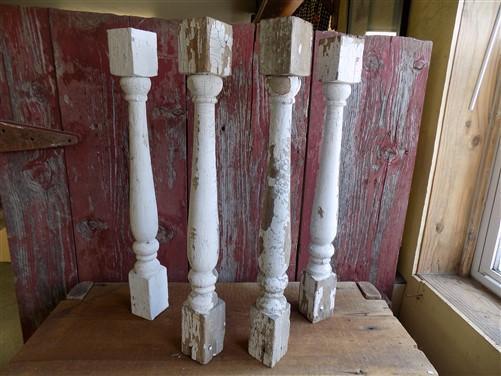 4 Balusters White top Wood Architectural Salvage Spindles Porch Post House Trim A17, Vintage Wood Spindles, Wooden Balusters, Rustic Farmhouse