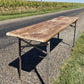 Stained Vintage German Beer Garden Table, Portable Industrial Wood Table, A7