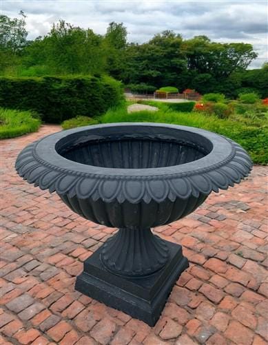 30" Tall Cast Iron Fluted Urn, Flower Pot Planter, Garden Patio Yard Art A6