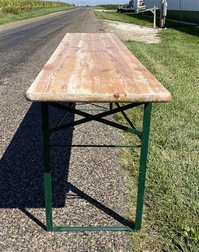 Vintage German Beer Garden Table, Portable Industrial Wood Table, Dining, C93