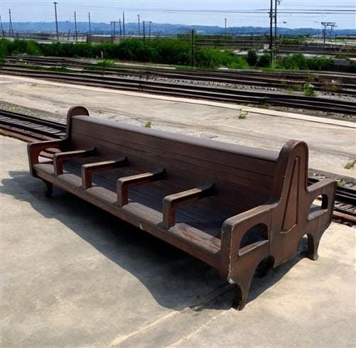 10' Train Station Bench Seat, Vintage Railroad Bench, Bus Station Bench, B