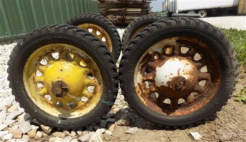 4 Vintage Metal Baby Buggy Wheels Pedal Car Garden Cart Pumpkin Wagon A52