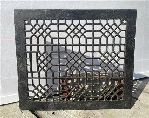 Ornate Art Deco Cast Iron Grate Vintage Wall Floor Fireplace Register Vent A4