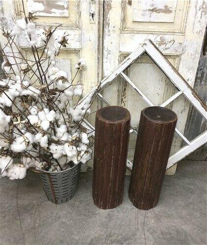 Pair Vintage Carved Wood Pillar Architectural Salvage Candle Stand Holders a