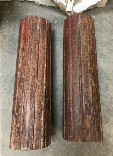 Pair Vintage Carved Wood Pillar Architectural Salvage Candle Stand Holders a