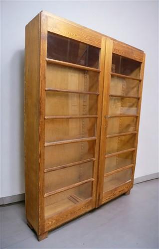 Vintage Wood Storage Cabinet Bookcase with Glass Doors, Storage, Rustic Cupboard