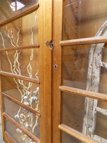 Vintage Wood Storage Cabinet Bookcase with Glass Doors, Storage, Rustic Cupboard