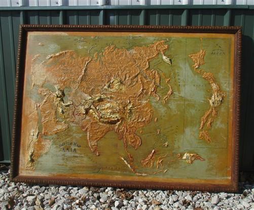 Antique Relief Map Asia 1913 Edition, Atlas Relief Map Co Chicago, Vintage Map,