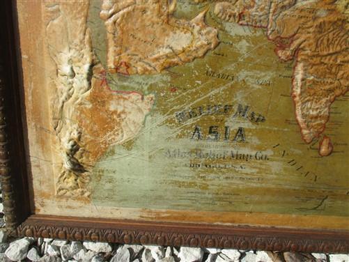 Antique Relief Map Asia 1913 Edition, Atlas Relief Map Co Chicago, Vintage Map,