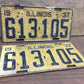 1937 Illinois Black Yellow License Plate Tags, Original 613105 Vintage