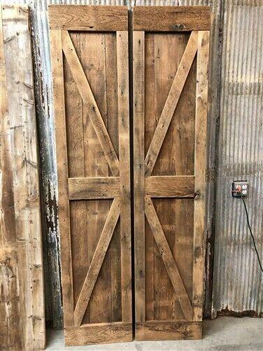 Set of Sliding Barn Wood Doors, Amish Handcrafted Brown Board, Double Barn Doors