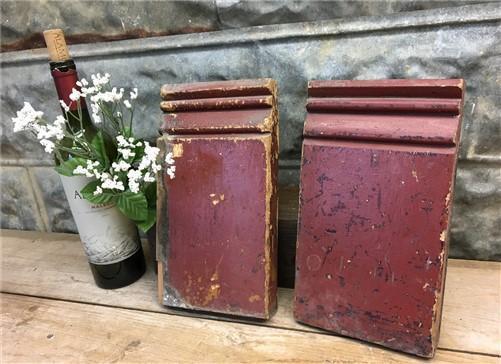 Pair Plinth Block, Wood Molding, Architectural Salvage, Antique Chippy Paint W,