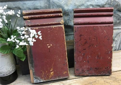 Pair Plinth Block, Wood Molding, Architectural Salvage, Antique Chippy Paint W,