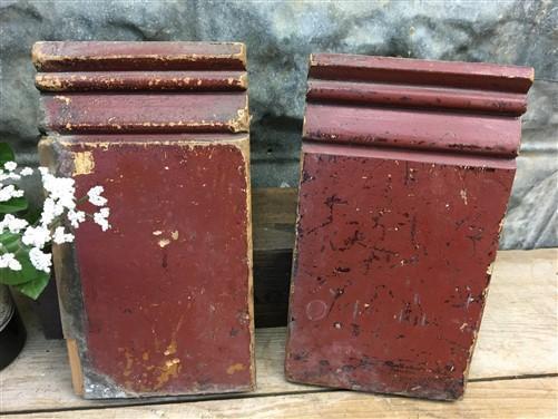 Pair Plinth Block, Wood Molding, Architectural Salvage, Antique Chippy Paint W,