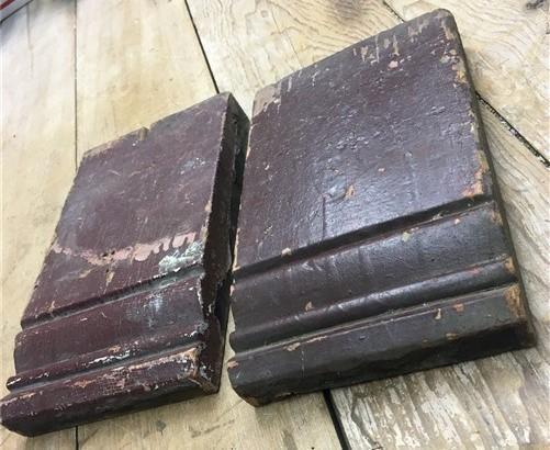 Pair Plinth Block, Wood Molding, Architectural Salvage, Antique Chippy Paint X,