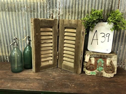 Small Antique Farmhouse Shutter, Natural Wood Shutter Architectural Salvage A39