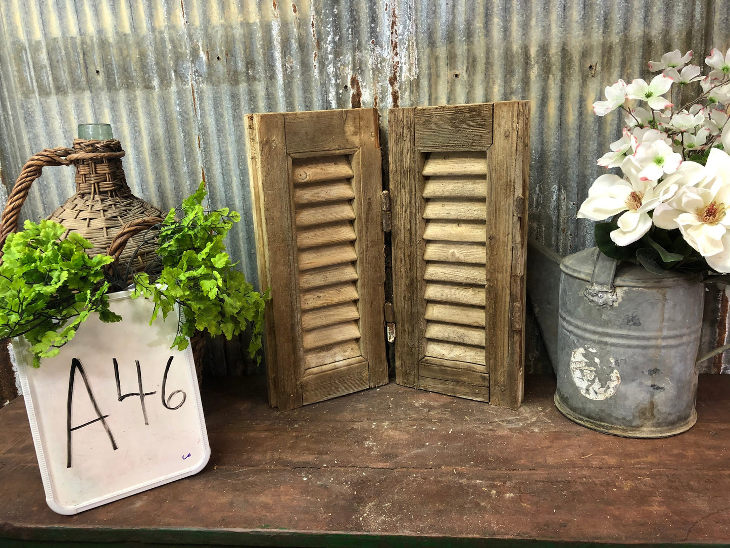 Small Antique Farmhouse Shutter, Natural Wood Shutter Architectural Salvage A46,