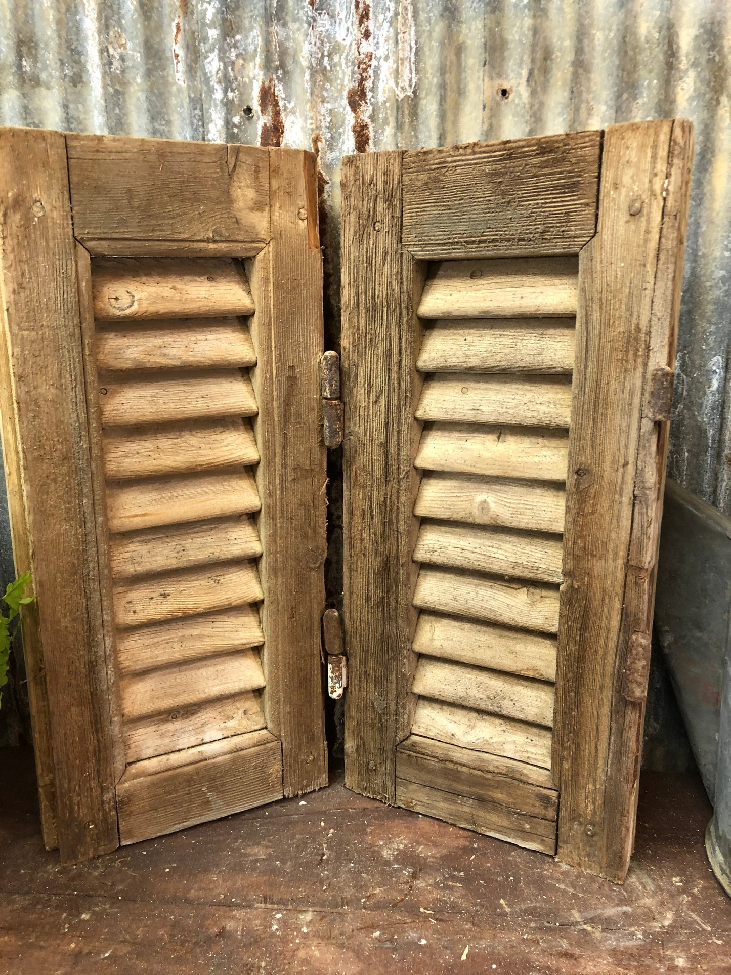 Small Antique Farmhouse Shutter, Natural Wood Shutter Architectural Salvage A46,