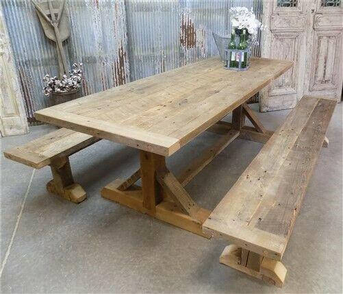 9' Amish Pine Harvest T-Leg Table, Custom Made To Order, Rustic Farmhouse Table,