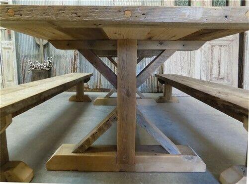 10' Amish Pine Harvest T-Leg Table, Custom Made To Order, Rustic Farmhouse Table