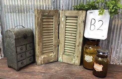 Small Green Antique Farmhouse Shutter, Wood Shutter, Architectural Salvage B2,