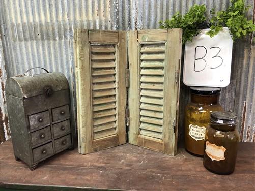 Small Green Antique Farmhouse Shutter, Wood Shutter, Architectural Salvage B3,