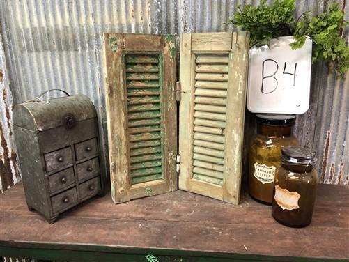 Small Green Antique Farmhouse Shutter, Wood Shutter, Architectural Salvage B4,