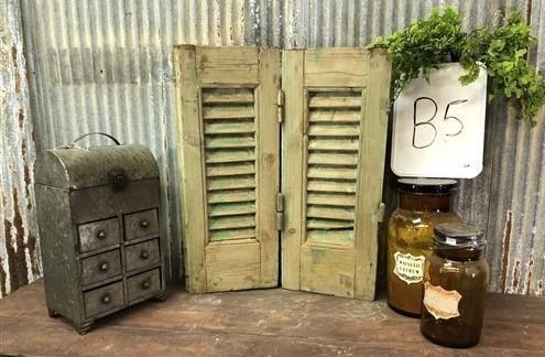 Small Green Antique Farmhouse Shutter, Wood Shutter, Architectural Salvage B5,