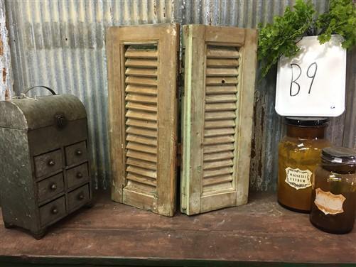 Small Green Antique Farmhouse Shutter, Wood Shutter, Architectural Salvage B9,