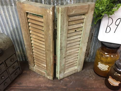 Small Green Antique Farmhouse Shutter, Wood Shutter, Architectural Salvage B9,