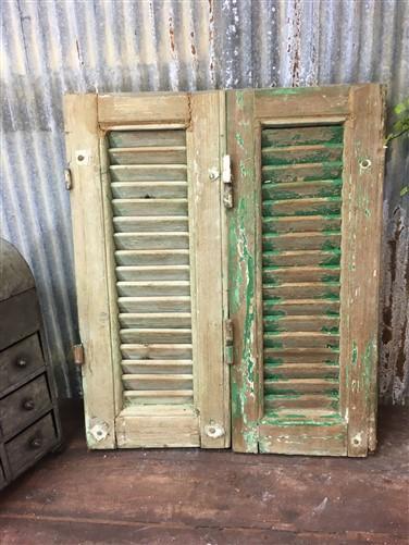 Small Green Antique Farmhouse Shutter, Wood Shutter, Architectural Salvage B9,