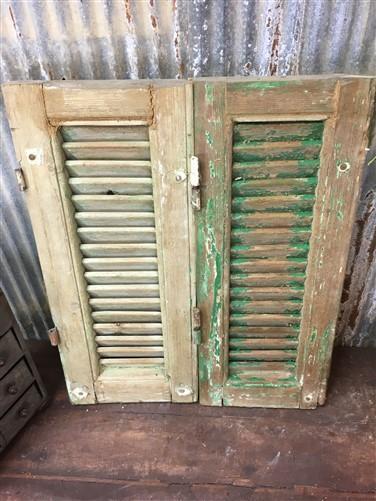 Small Green Antique Farmhouse Shutter, Wood Shutter, Architectural Salvage B9,