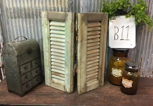 Small Green Antique Farmhouse Shutter, Wood Shutter, Architectural Salvage B11,