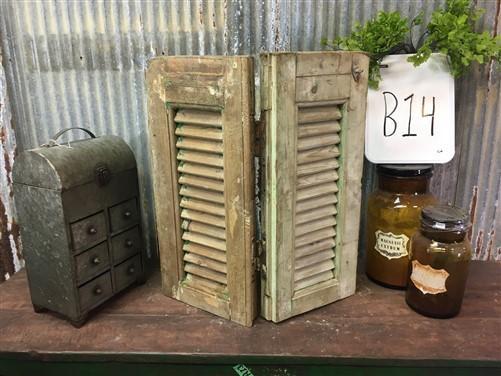 Small Green Antique Farmhouse Shutter, Wood Shutter, Architectural Salvage B14,