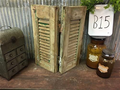 Small Green Antique Farmhouse Shutter, Wood Shutter, Architectural Salvage B15,