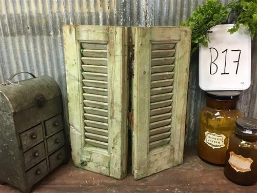 Small Green Antique Farmhouse Shutter, Wood Shutter, Architectural Salvage B17