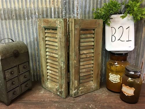 Small Green Antique Farmhouse Shutter, Wood Shutter, Architectural Salvage B21