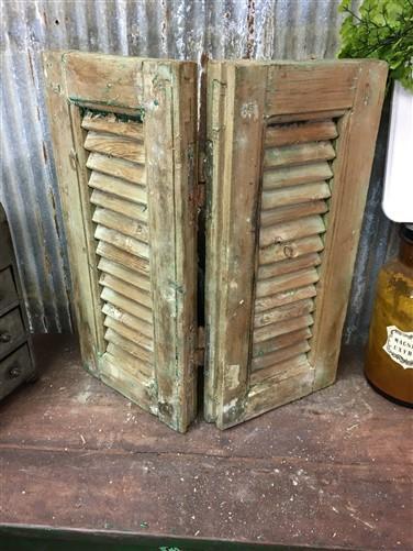 Small Green Antique Farmhouse Shutter, Wood Shutter, Architectural Salvage B21