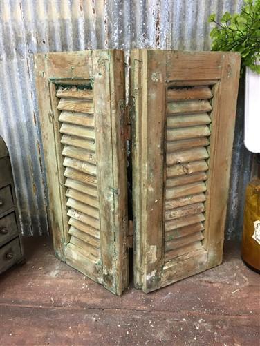 Small Green Antique Farmhouse Shutter, Wood Shutter, Architectural Salvage B21