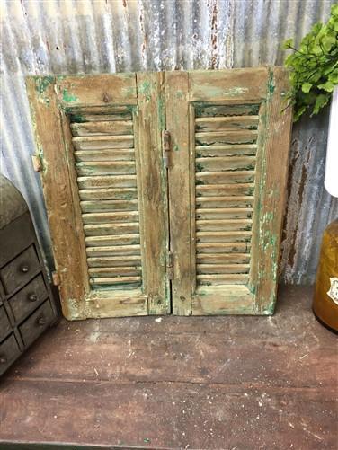 Small Green Antique Farmhouse Shutter, Wood Shutter, Architectural Salvage B21