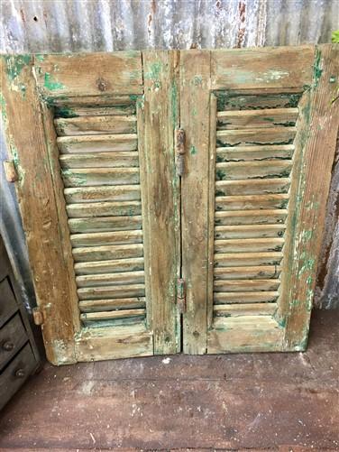 Small Green Antique Farmhouse Shutter, Wood Shutter, Architectural Salvage B21