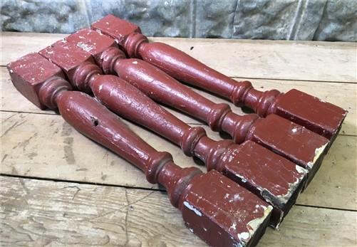 4 Balusters Rustic Red Wood Architectural Salvage Spindle Porch Post House J