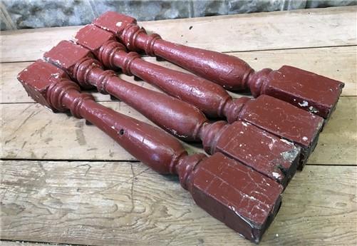 4 Balusters Rustic Red Wood Architectural Salvage Spindle Porch Post House J