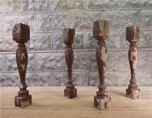 4 Balusters Cocoa Brown Wood Architectural Salvage Spindles Porch House Trim G,