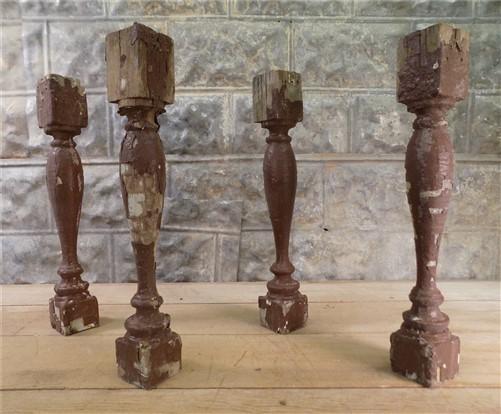 4 Balusters Cocoa Brown Wood Architectural Salvage Spindles Porch House Trim G,