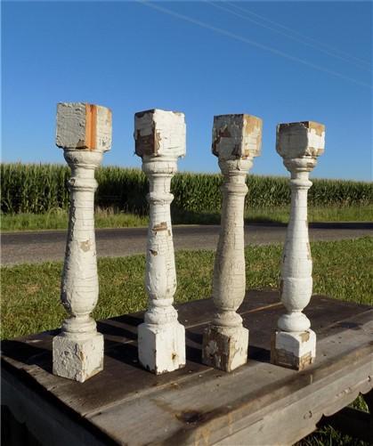 4 Balusters White Vintage Wood, Architectural Salvage, Porch Post House Trim A28