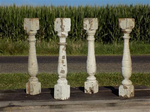 4 Balusters White Vintage Wood, Architectural Salvage, Porch Post House Trim A28