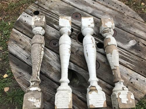 4 Balusters Painted Wood Architectural Salvage Spindles Porch House Trim T,