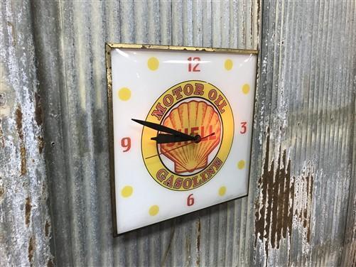 Shell Motor Oil Clock, Gas Station Lighted Pam Clock, Vintage Advertising Sign,