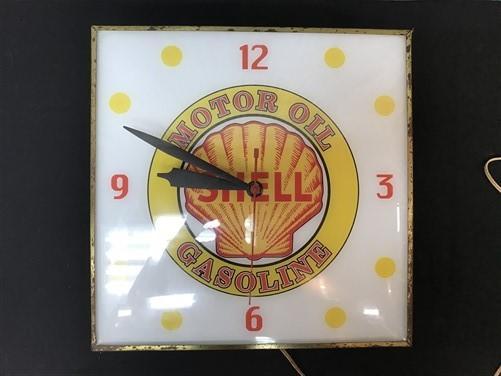 Shell Motor Oil Clock, Gas Station Lighted Pam Clock, Vintage Advertising Sign,